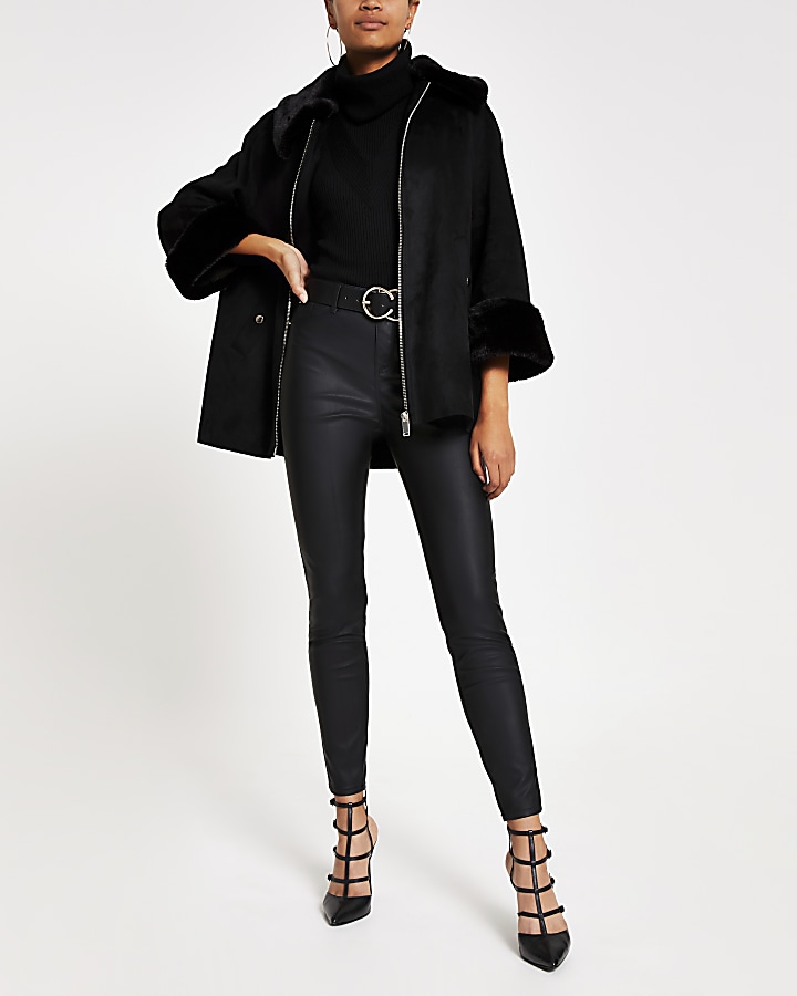 Black faux suede cape jacket