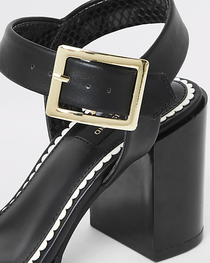 Black buckle blocked heel wide fit sandals