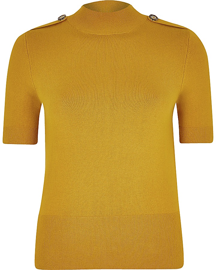 Yellow knitted high neck T-shirt