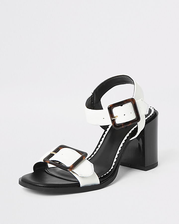 White buckle strap wide fit heel sandal