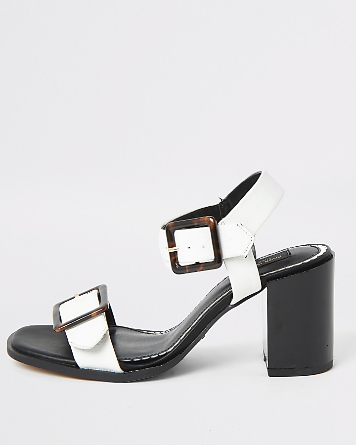 White buckle strap wide fit heel sandal