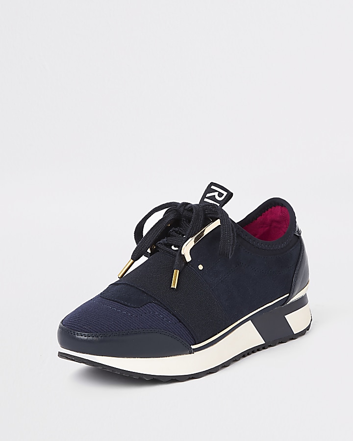 Navy lace-up runner trainers