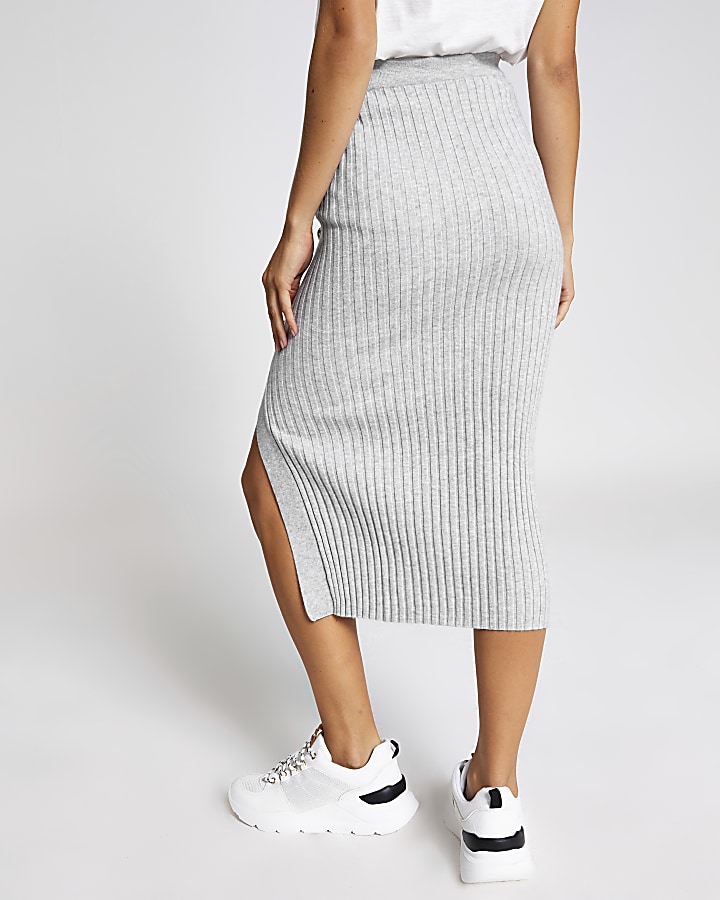 Light grey knitted midi skirt