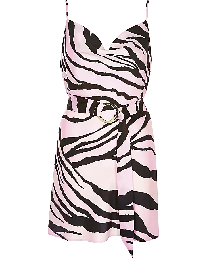 Petite pink zebra print cami dress