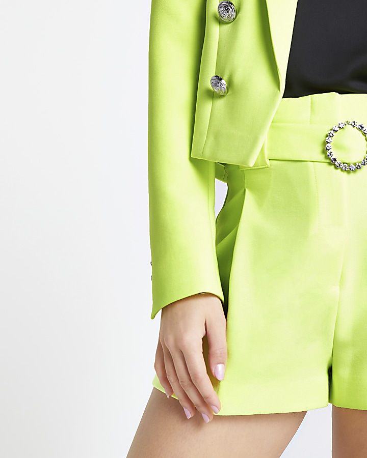 Petite neon yellow belted shorts