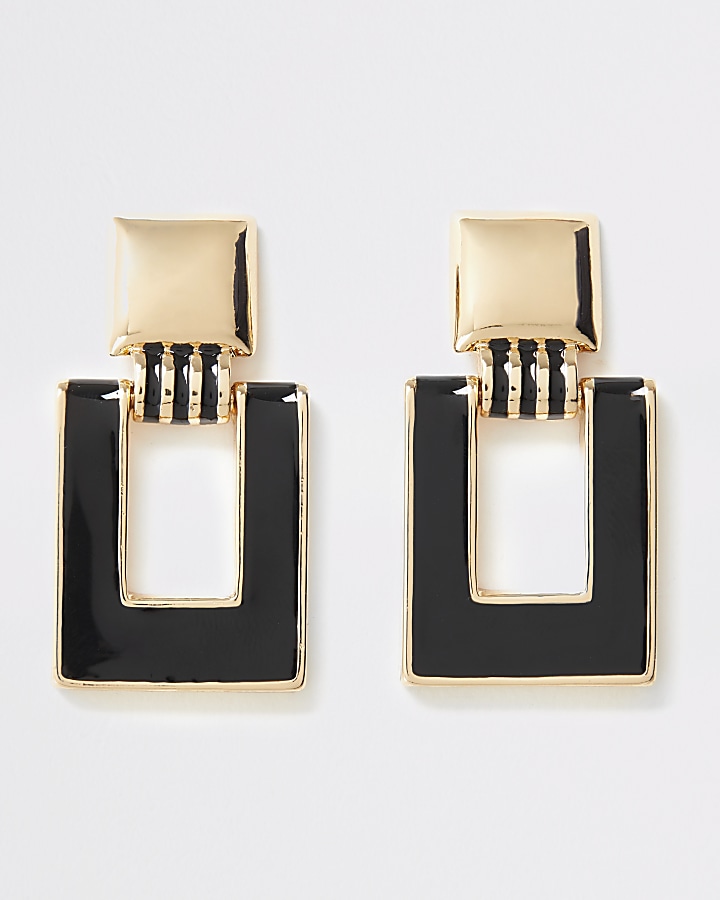 Gold colour rectangle drop earrings