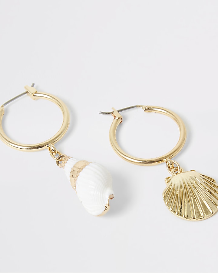 Gold colour shell hoop earrings multipack