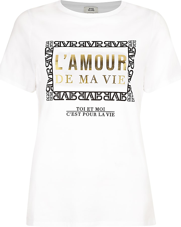 White ‘L’amour’ foil print T-shirt