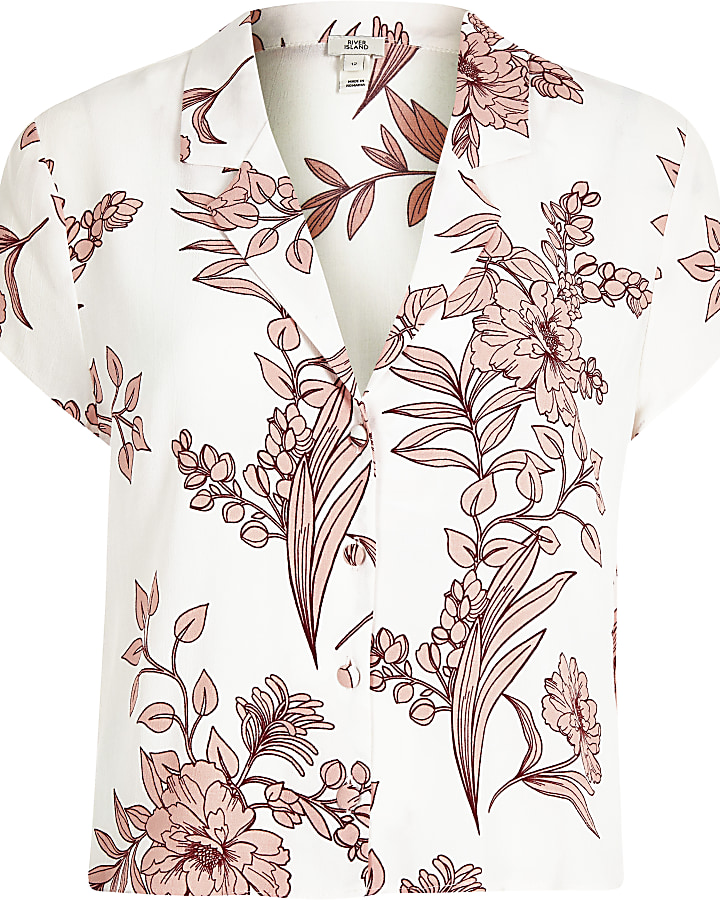 White floral print crop shirt