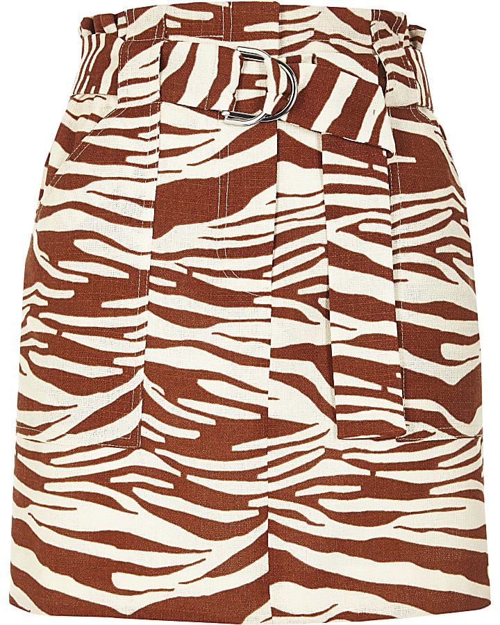 Brown zebra print mini skirt
