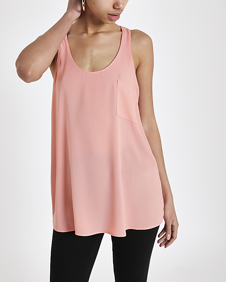 Pink chest pocket tank top
