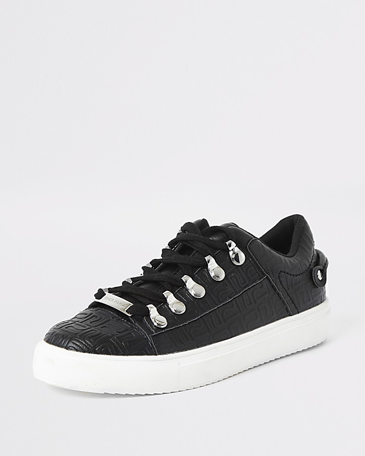 Black RI embossed lace-up trainers
