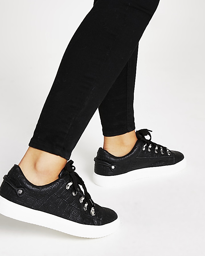 Black RI embossed lace-up trainers