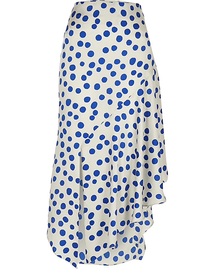 Blue spot asymmetric midi skirt