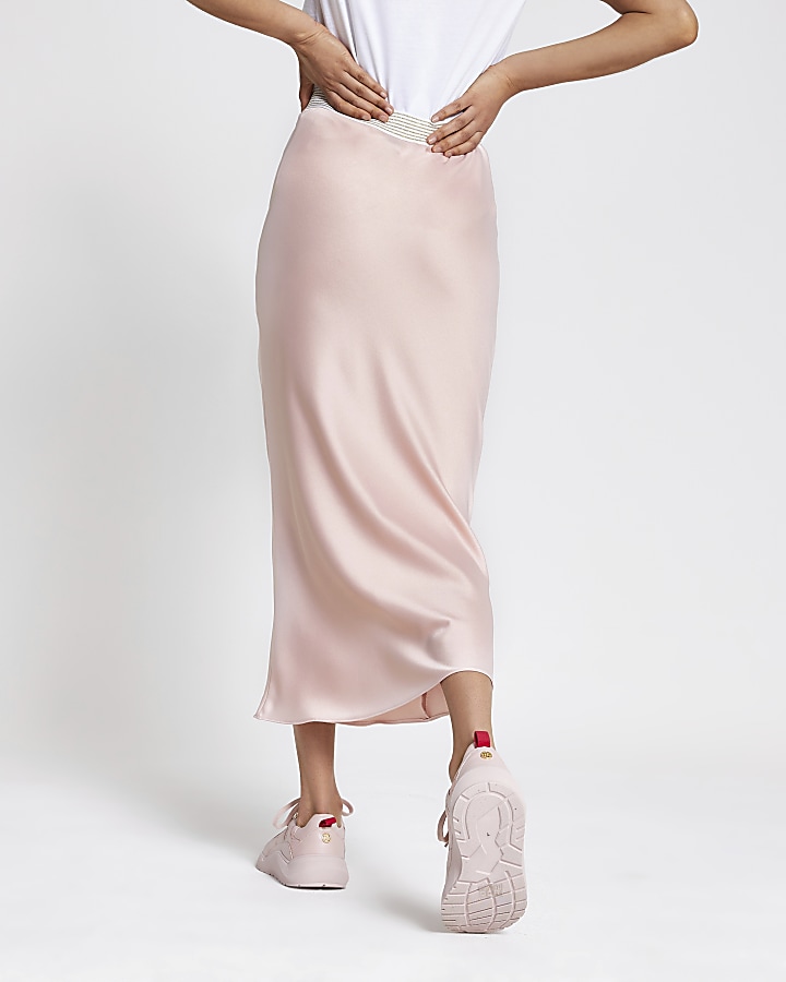 Light pink bias cut midi skirt