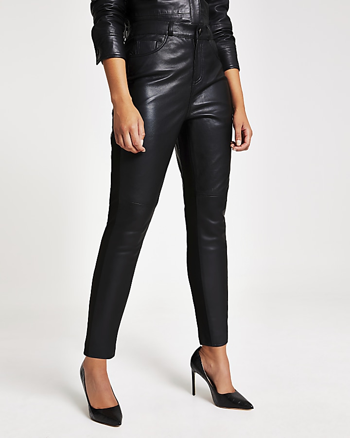 Black leather ponte trouser