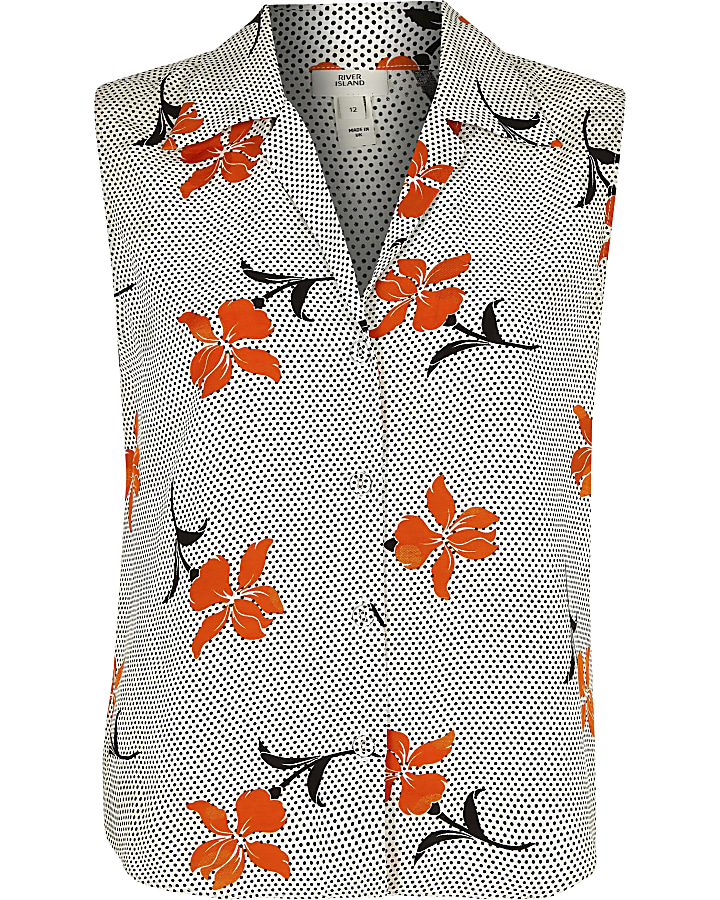 Orange floral spot print sleeveless shirt