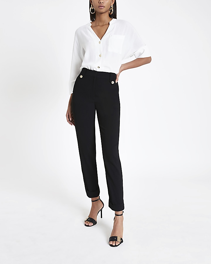 Black crop tapered leg trousers