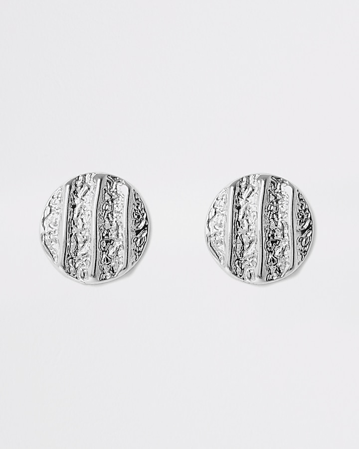 Silver colour textured stud earrings