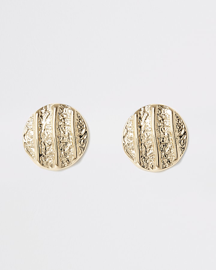 Gold colour textured stud earrings