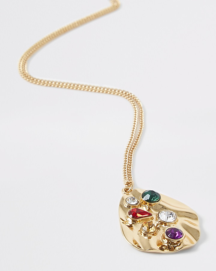 Gold colour stone pendant necklace