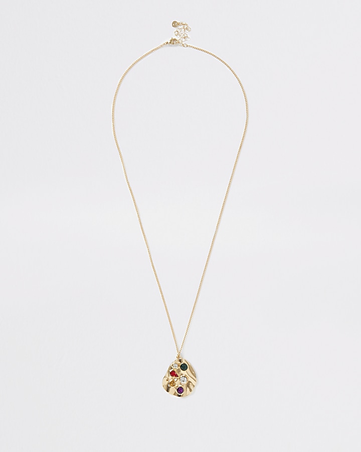 Gold colour stone pendant necklace