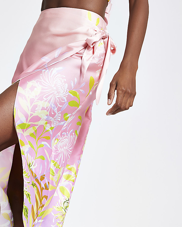 Pink floral wrap skirt