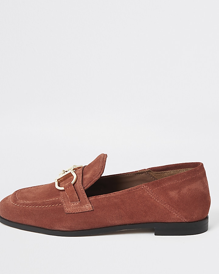 Orange leather snaffle loafers