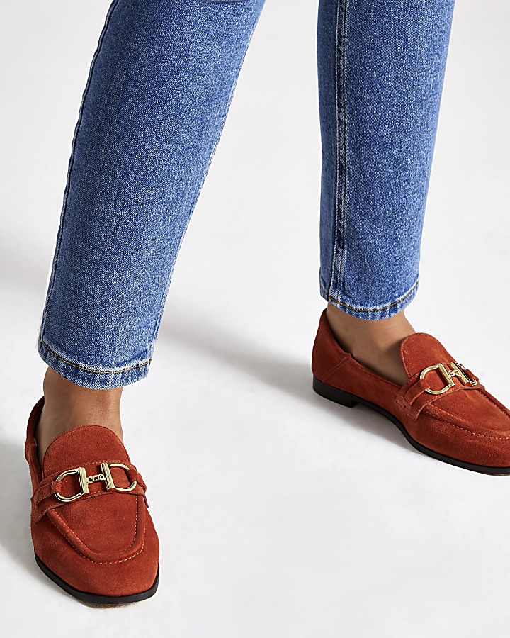 Orange leather snaffle loafers