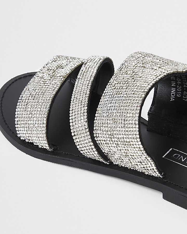 Silver diamante embellished sandals