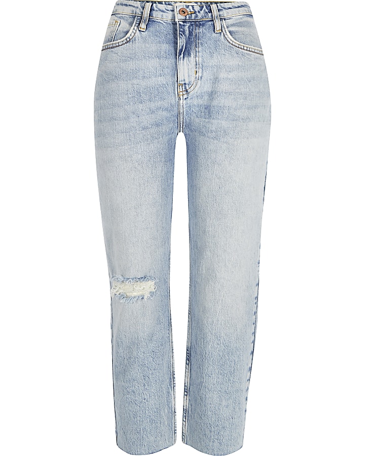 Petite light blue straight leg denim jeans