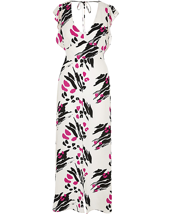 Pink print tie waist maxi dress