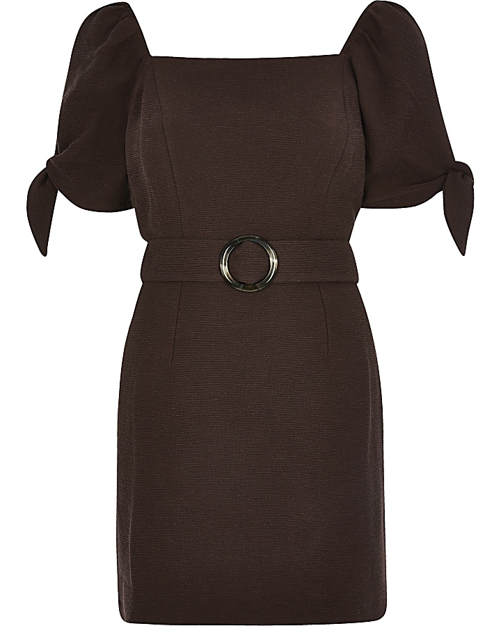 Dark brown belted mini dress