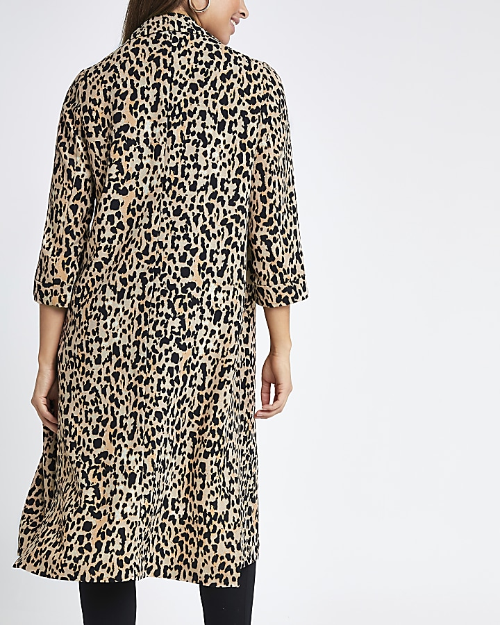 Brown leopard print longline jacket