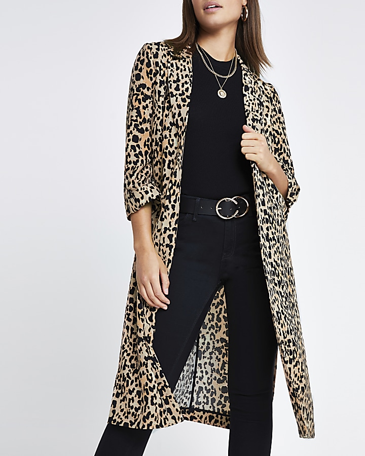Brown leopard print longline jacket