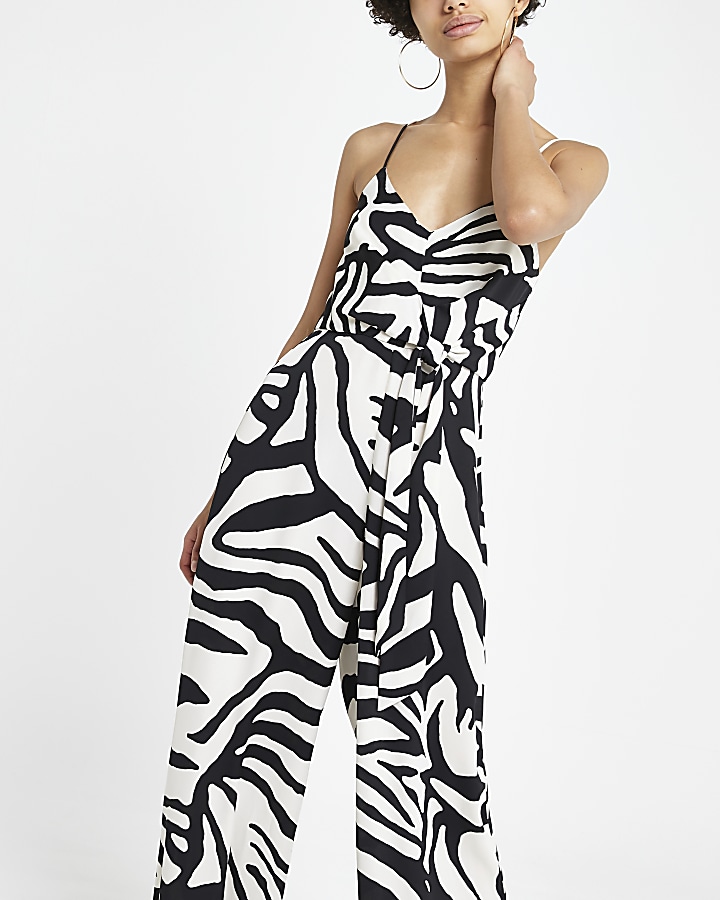 White zebra print jumpsuit