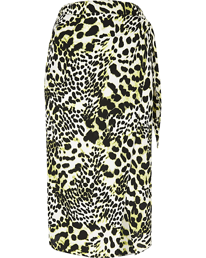 Lime leopard print wrap skirt
