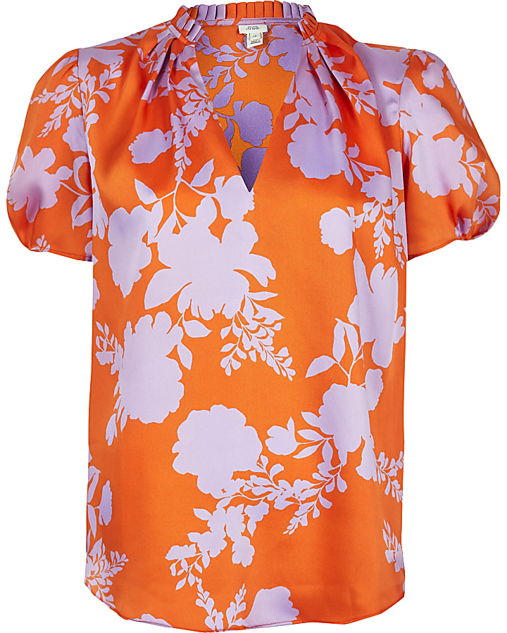 Orange  floral print shell top