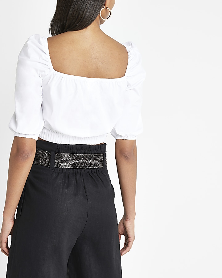 White button front crop top
