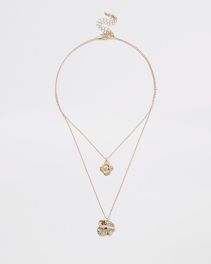 Gold colour gem stone pendant drop necklace