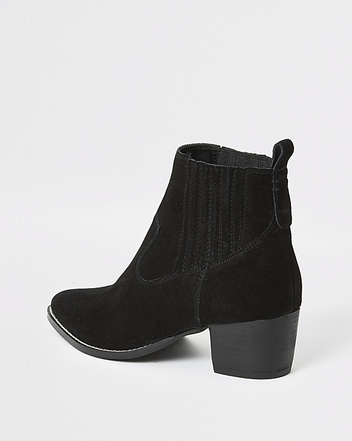 Black suede western ankle heeled boots