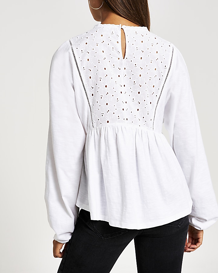 White broderie long sleeve top