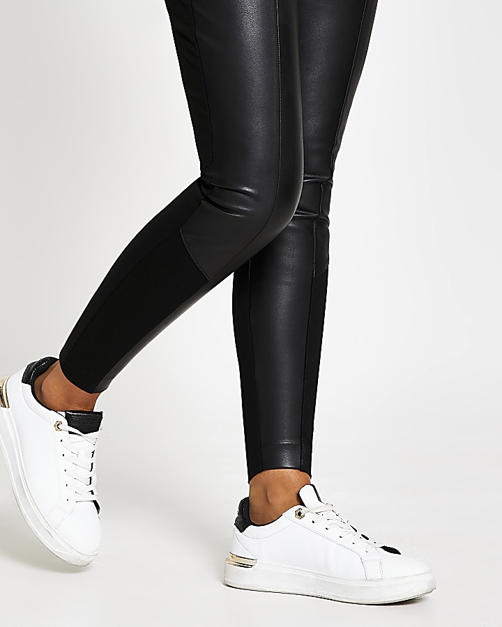 Black faux leather and ponte leggings
