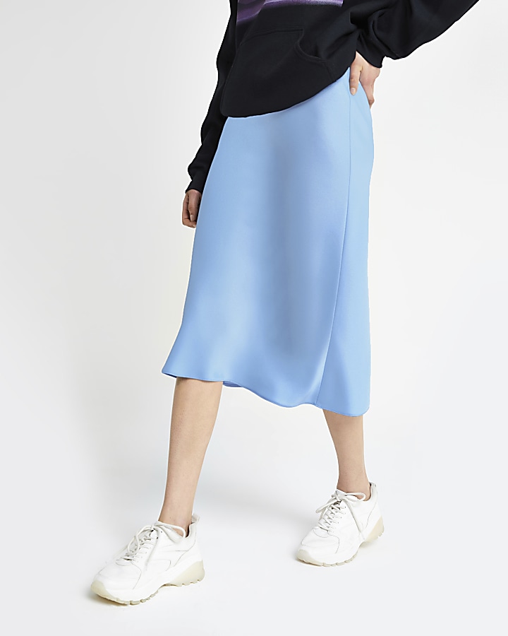 Light blue bias cut midi skirt