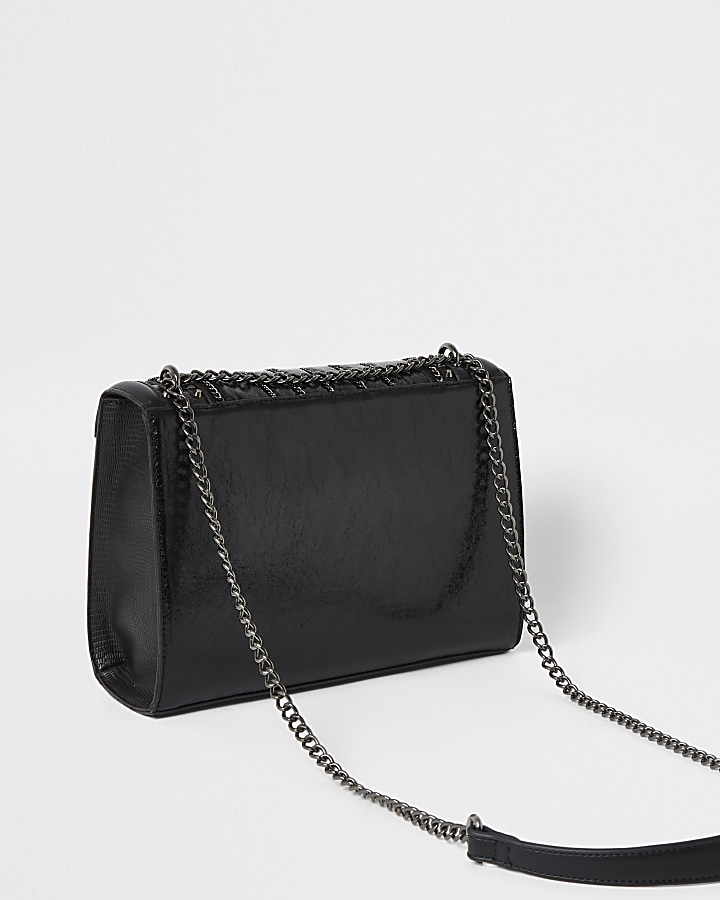 Black quilted stud detail cross body bag