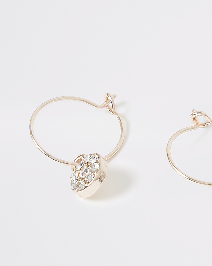 Rose gold colour diamante earring multipack