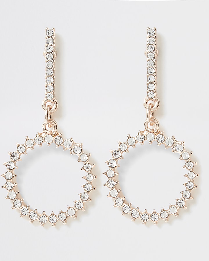 Rose gold colour diamante dangle earrings
