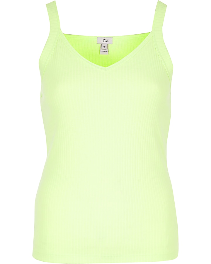 Neon green ribbed V neck cami vest