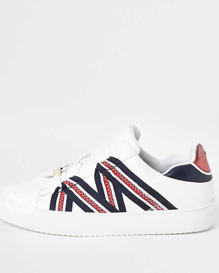 White tape lace-up trainers