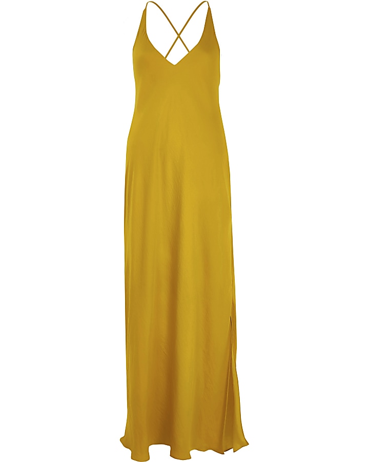 Yellow slip maxi dress